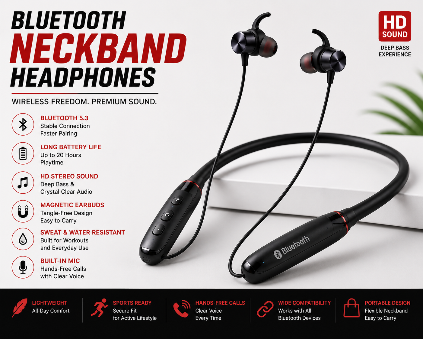 Bluetooth Neckband Headphones