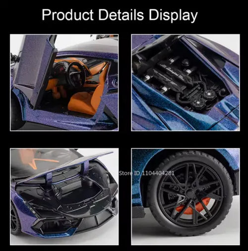 Lamborghini Revuelto Toy Car, 1/24 Diecast Model Car with Sound, Light and Pullback, Collector Model Car, Gift for Children