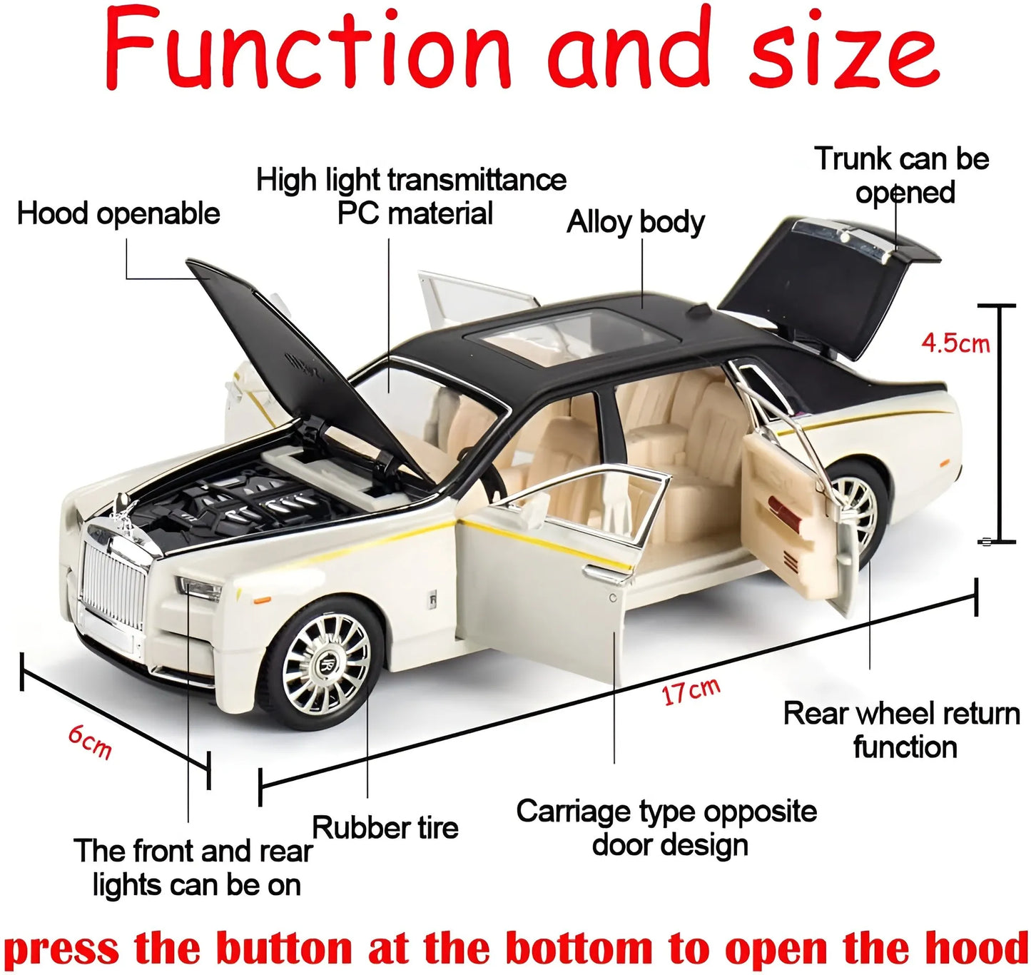 Rolls Royce Phantom Model Diecast Zinc Alloy Car Toys for kids with Sound and Light Metal Car Toys for Boys