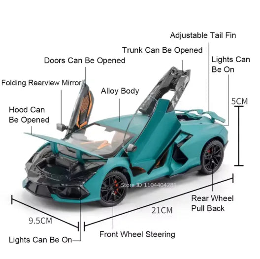 Lamborghini Revuelto Toy Car, 1/24 Diecast Model Car with Sound, Light and Pullback, Collector Model Car, Gift for Children
