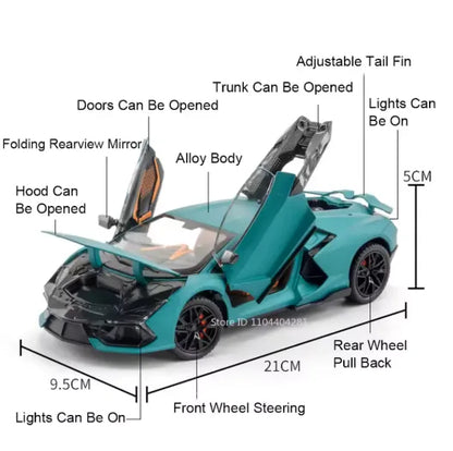 Lamborghini Revuelto Toy Car, 1/24 Diecast Model Car with Sound, Light and Pullback, Collector Model Car, Gift for Children