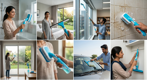 3-in-1 Window Cleaning Wiper with Brush – Lightweight Scratch-Free Squeegee for Glass, Bathroom, Kitchen, Tiles & Car Windshield