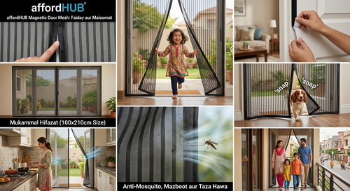 affordHUB - Anti Mosquito Net - Magnetic Mesh Screen - Hands-Free Curtain - Automatic Closing Door Mesh - Anti Insect Bug Fly Partition - Striped Door Curtain - Size 100x210cm