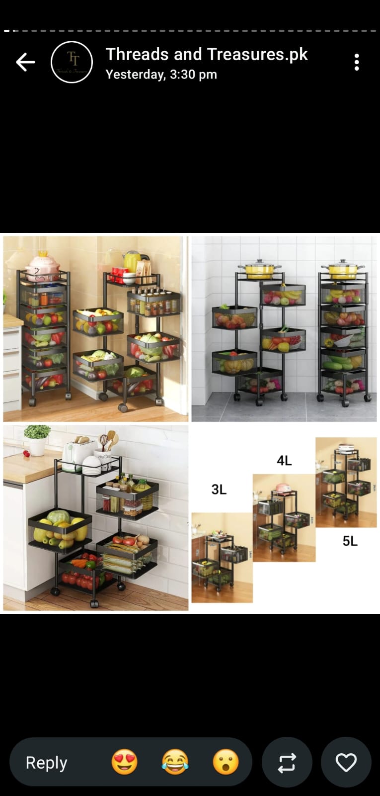5-Tier Rotating Kitchen Vegetable &amp; Fruit Storage Rack Trolley with Wheels