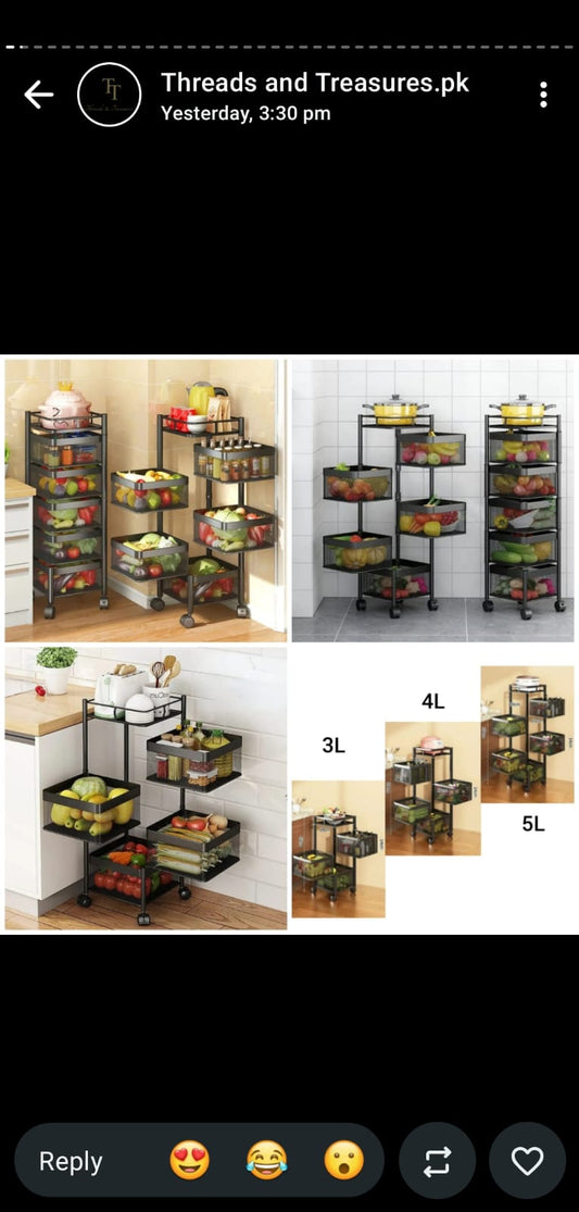 5-Tier Rotating Kitchen Vegetable &amp; Fruit Storage Rack Trolley with Wheels