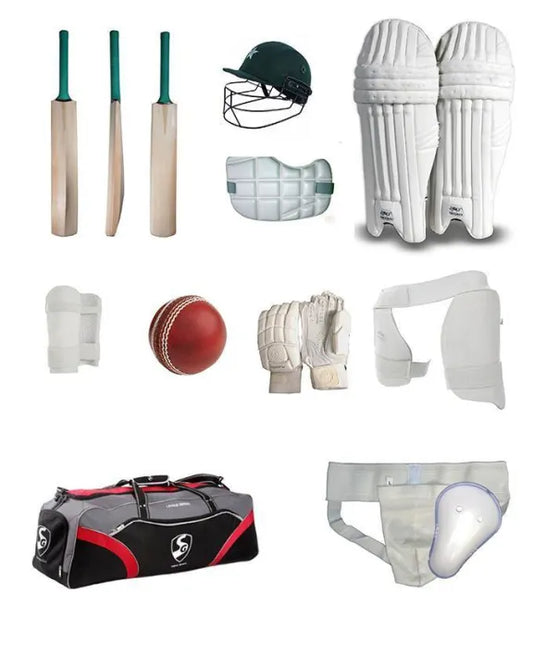 Pack of 10 - Professional Cricket Kit For Adults Gray Nicolls (Hard Ball Cricket Bat + Hard Ball + Gloves + Cricket Kit Bag + Helmet + Under Guard + Leg Pads + Elbow Pads + Thigh Pads)