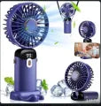 Portable Handheld Mini Fan 3000mAh Foldable Neck Hanging Fans 5 Speed Adjust USB Charge Fan with Phone Stand and Display Screen